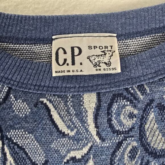 C.P. Sport VTG Floral Paisley Pullover Crewneck Blue Sweater L Cottage Retro - Picture 5 of 5